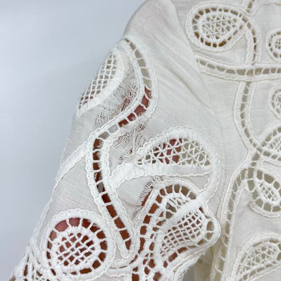 SIMKHAI | Morrigan Linen Mini Dress in Ivory White Lace Fit and Flare 0 - Picture 8 of 16